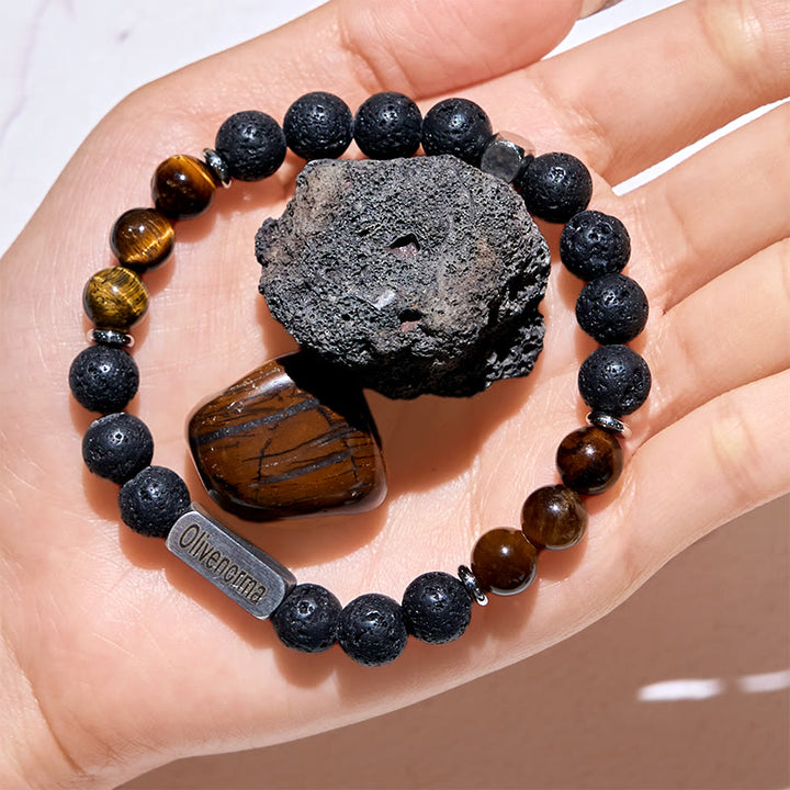 Pulsera grabada con cuentas de piedra natural de Olivenorma