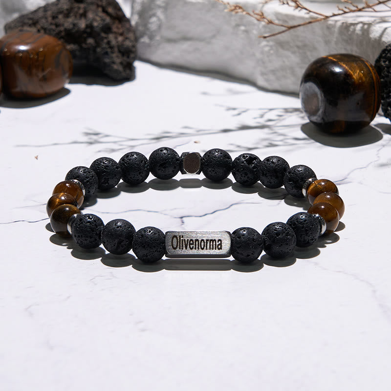 Pulsera grabada con cuentas de piedra natural de Olivenorma