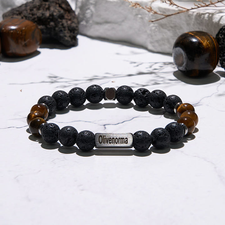 Pulsera grabada con cuentas de piedra natural de Olivenorma
