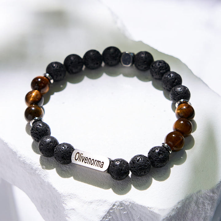 Pulsera grabada con cuentas de piedra natural de Olivenorma