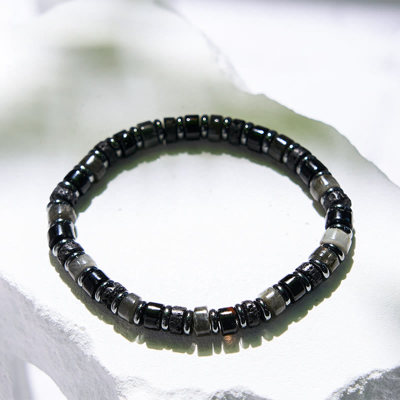 Pulsera de cuentas de lava, hematita y labradorita de Olivenorma