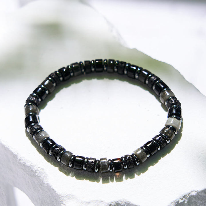 Pulsera de cuentas de lava, hematita y labradorita de Olivenorma