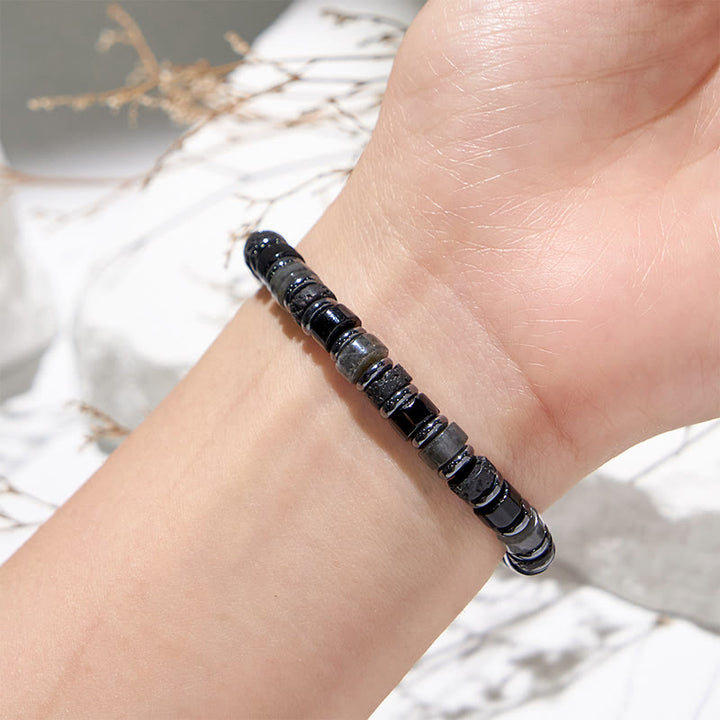 Pulsera de cuentas de lava, hematita y labradorita de Olivenorma