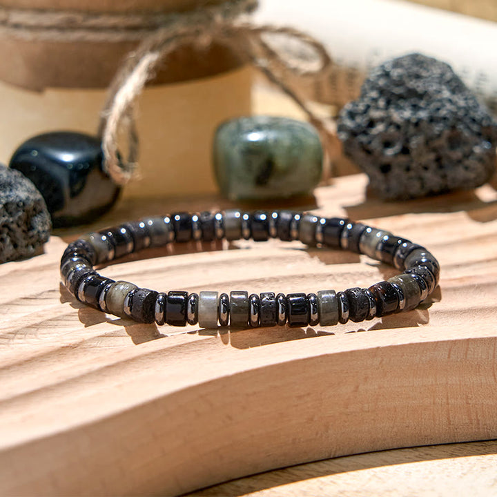 Pulsera de cuentas de lava, hematita y labradorita de Olivenorma