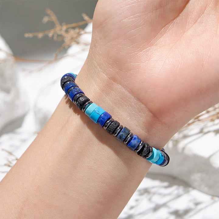 Pulsera de cuentas de hematita, lapislázuli y turquesa de Olivenorma
