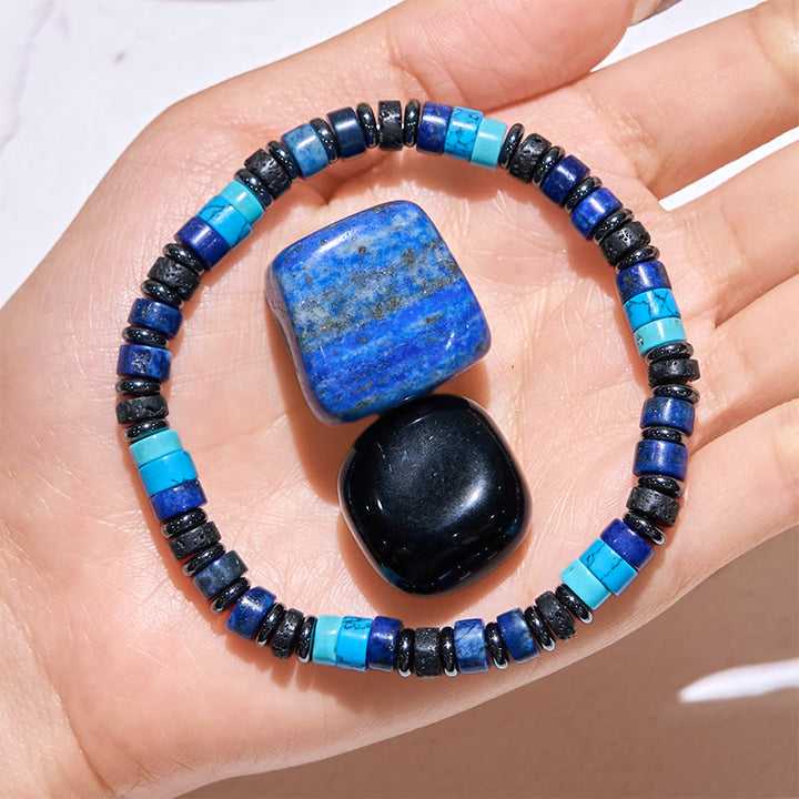 Pulsera de cuentas de hematita, lapislázuli y turquesa de Olivenorma
