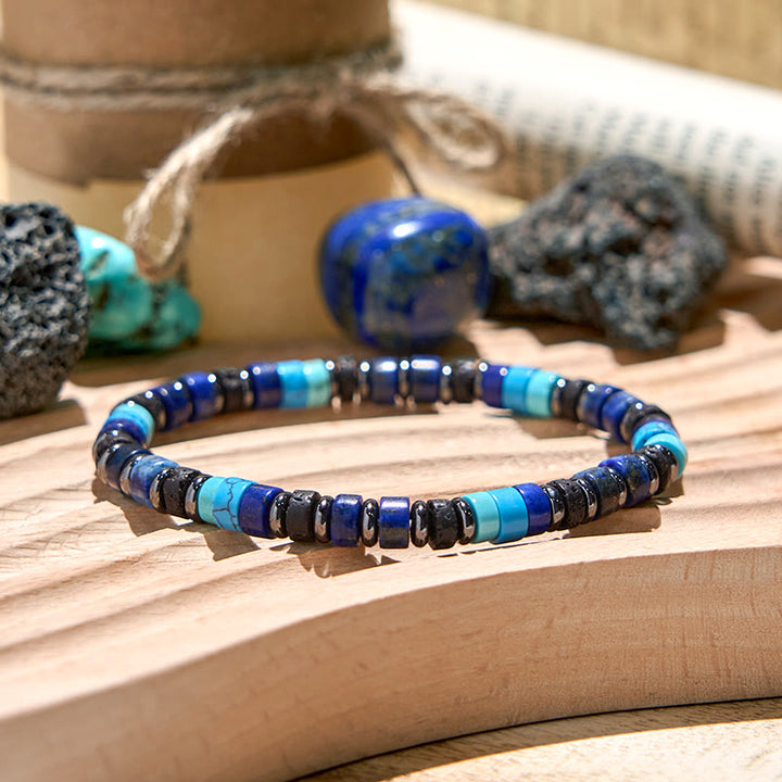 Pulsera de cuentas de hematita, lapislázuli y turquesa de Olivenorma
