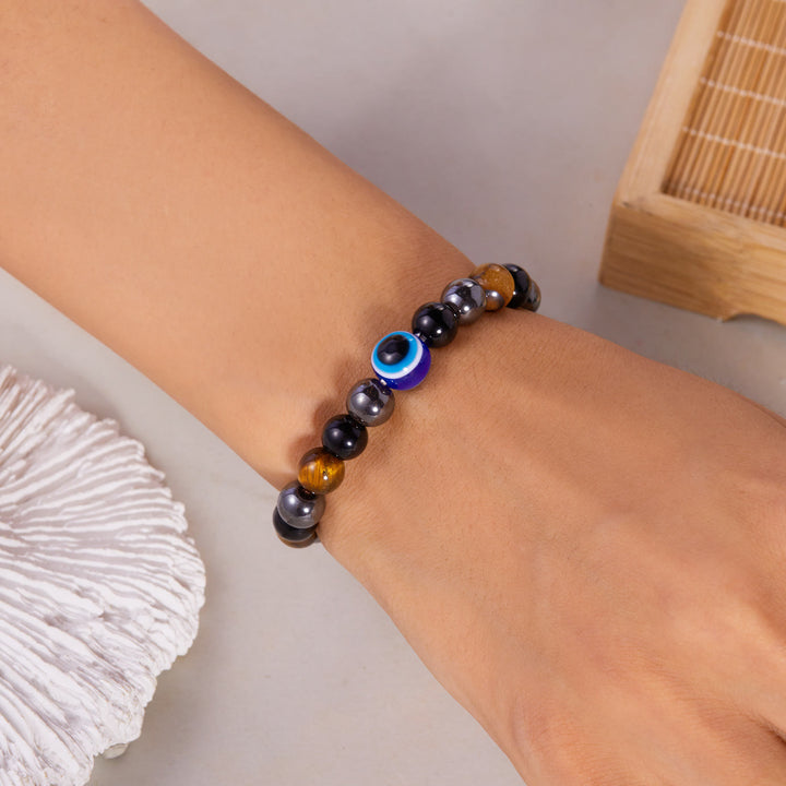Pulsera de cuentas de ojo de tigre, obsidiana y hematita de Olivenorma