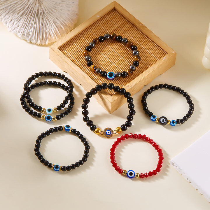 Pulsera de cuentas de ojo de tigre, obsidiana y hematita de Olivenorma
