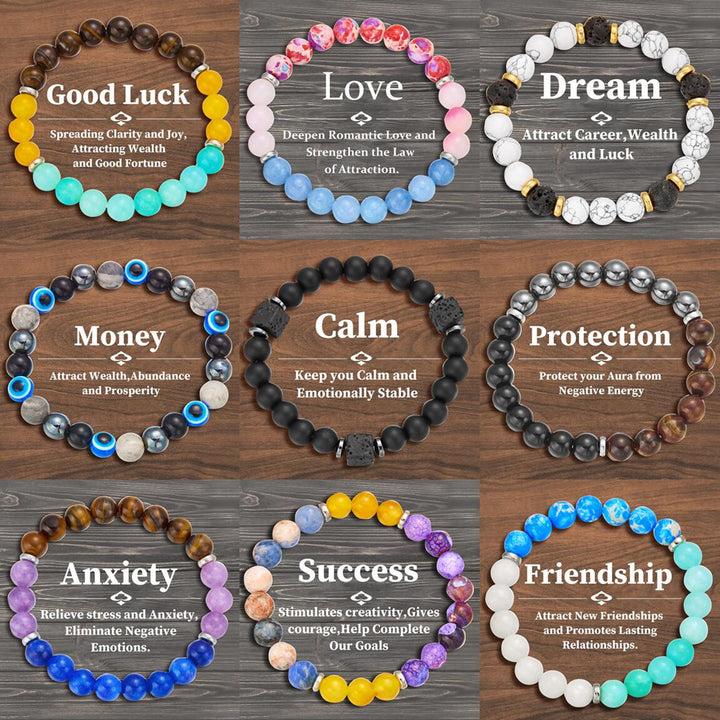 Pulsera de la buena suerte con cuentas de piedra natural de 8 mm de Olivenorma