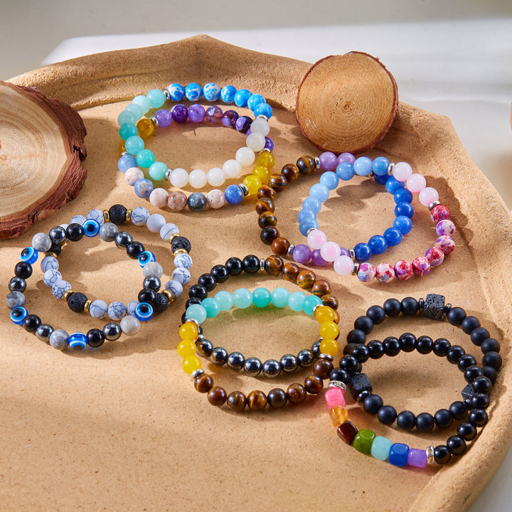 Pulsera de la buena suerte con cuentas de piedra natural de 8 mm de Olivenorma