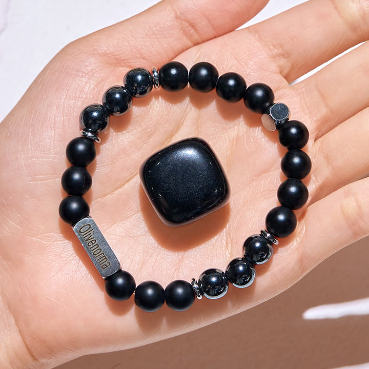 Pulsera grabada con cuentas de piedra natural de Olivenorma