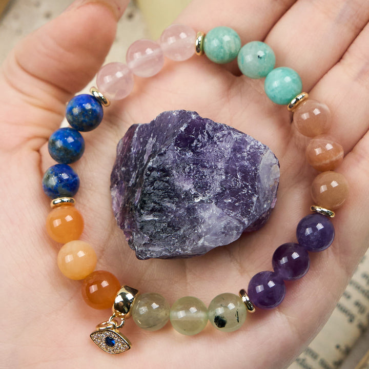 Pulsera con colgante de ojo malvado de cuentas de piedra natural de 8 mm de Olivenorma 
