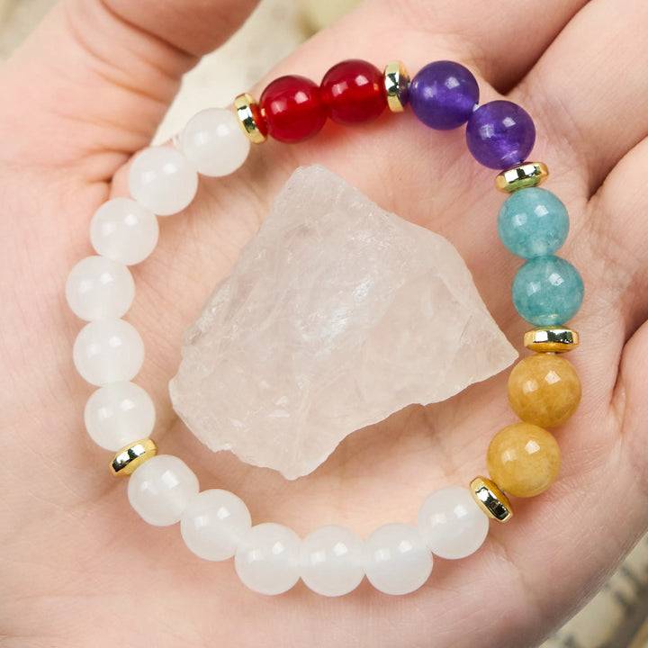 Pulsera de cuentas de cristal transparente de aguamarina y amatista natural de Olivenorma 