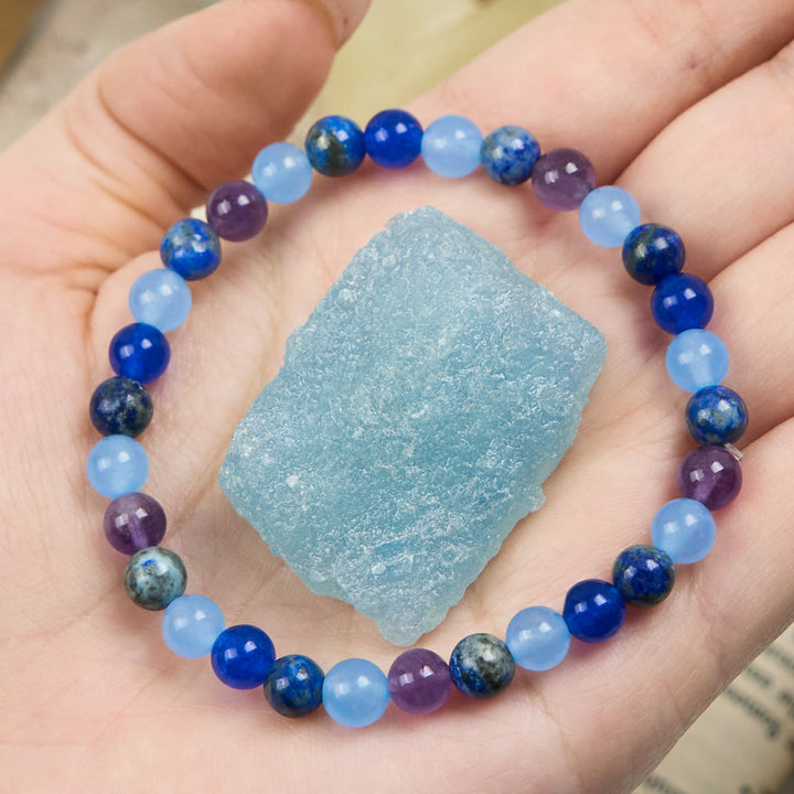Pulsera de cuentas de amatista, aguamarina y lapislázuli naturales de Olivenorma