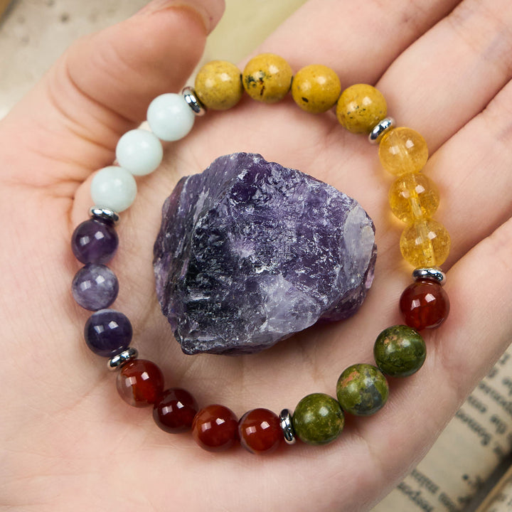Pulsera de cuentas de cinco piedras naturales de 8 mm de Olivenorma