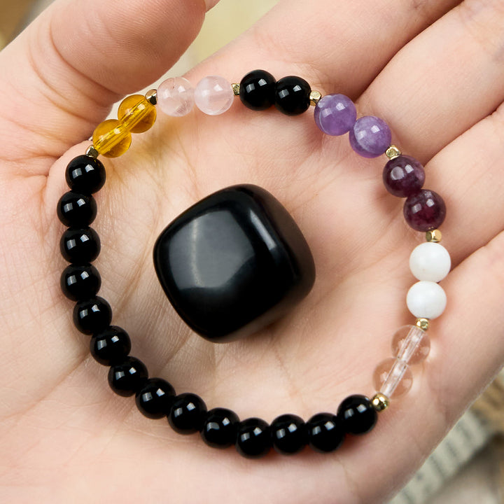 Pulsera de cuentas de cristal de obsidiana natural de 6 mm de Olivenorma 