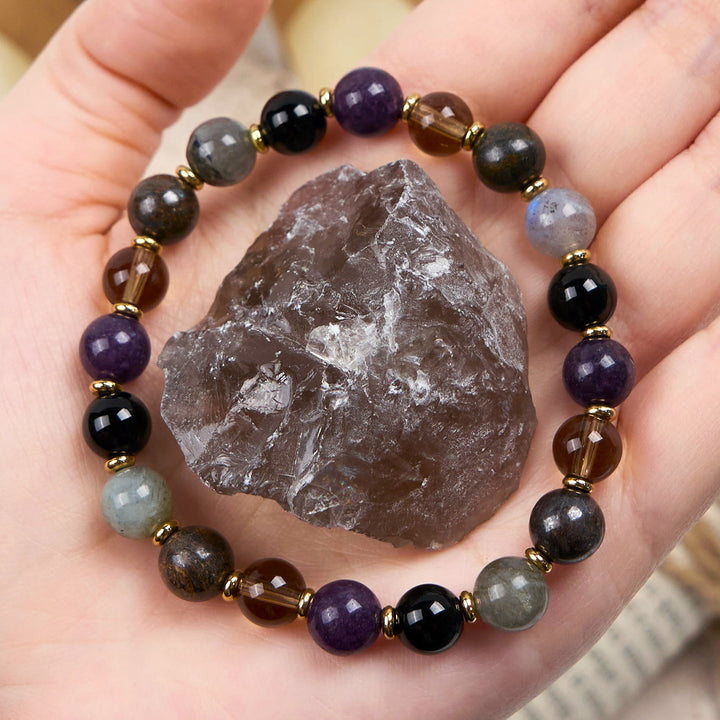 Pulsera de cuentas de ónix negro y amatista natural de Olivenorma