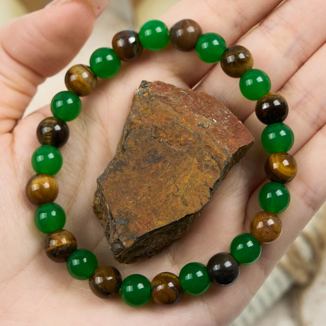 Pulsera de cuentas de ojo de tigre y aventurina verde de 8 mm de Olivenorma