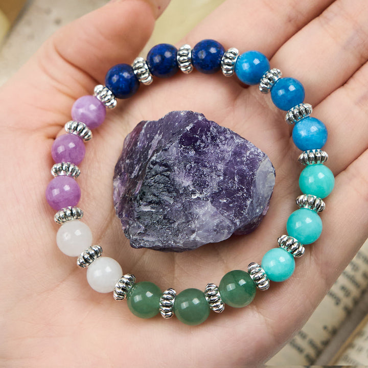 Pulsera de cuentas de amazonita y apatita azul natural de Olivenorma