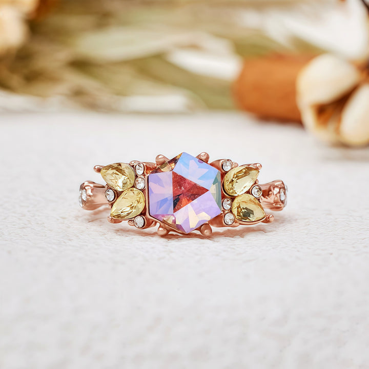 Anillo de peridoto alejandrita con corte hexagonal de Olivenorma