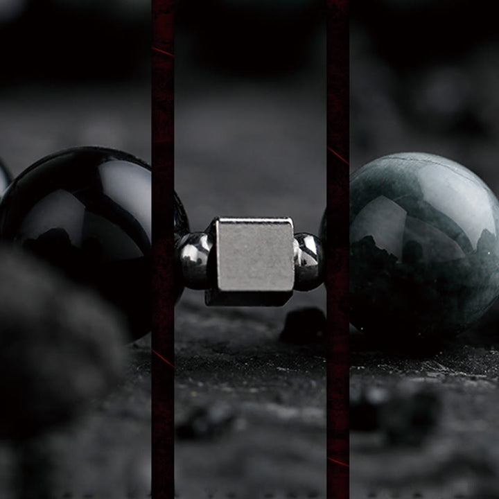 Pulsera de cuentas de obsidiana con sol intenso y luna oscura de Olivenorma