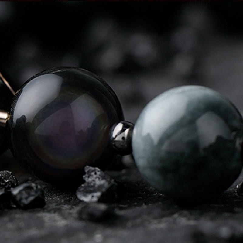 Pulsera de cuentas de obsidiana con sol intenso y luna oscura de Olivenorma