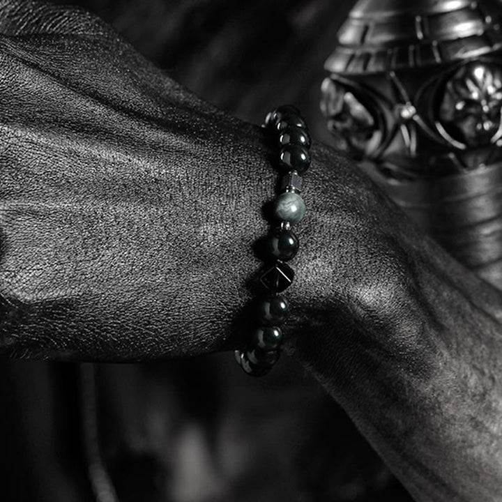 Pulsera de cuentas de obsidiana con sol intenso y luna oscura de Olivenorma