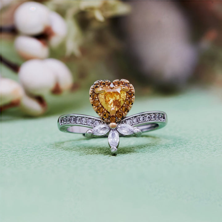 Anillo de corona de citrino y circonita blanca en forma de corazón de Olivenorma