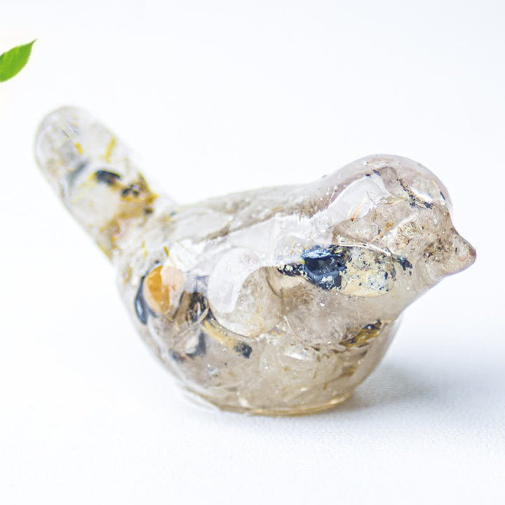 Escultura de pájaro de cristal natural de Olivenorma con piedras preciosas decorativas