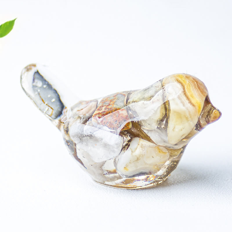 Escultura de pájaro de cristal natural de Olivenorma con piedras preciosas decorativas