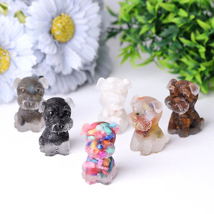 Decoración con piedras preciosas en miniatura de Schnauzer con resina epoxi y grava de cristal de Olivenorma