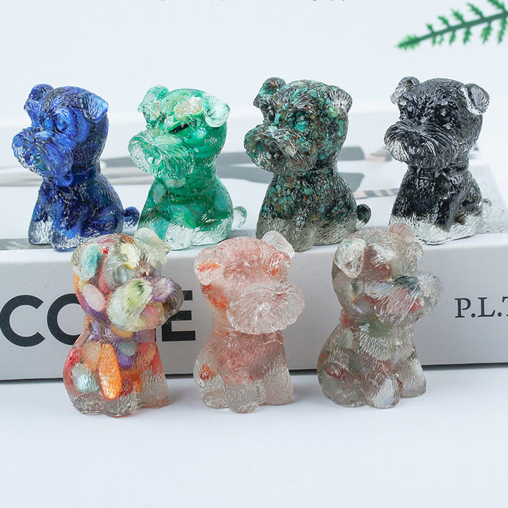 Decoración con piedras preciosas en miniatura de Schnauzer con resina epoxi y grava de cristal de Olivenorma