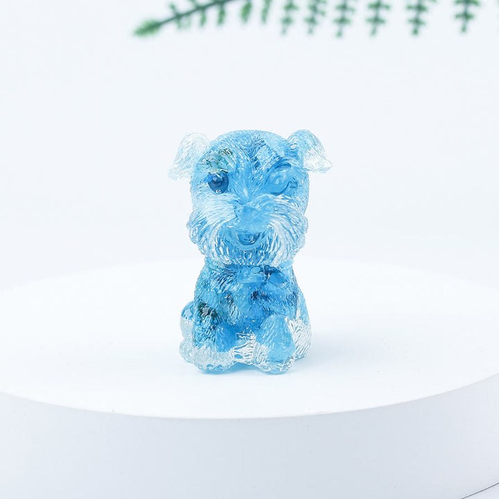 Decoración con piedras preciosas en miniatura de Schnauzer con resina epoxi y grava de cristal de Olivenorma