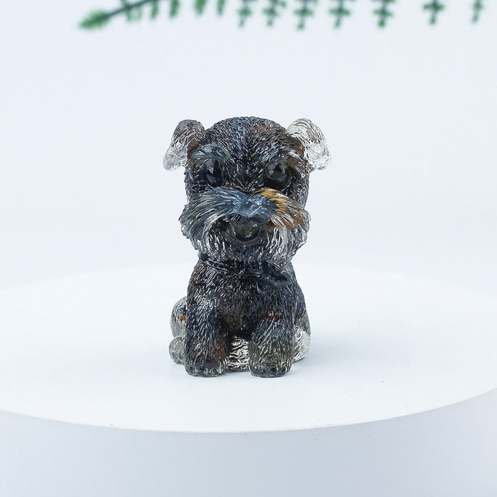 Decoración con piedras preciosas en miniatura de Schnauzer con resina epoxi y grava de cristal de Olivenorma