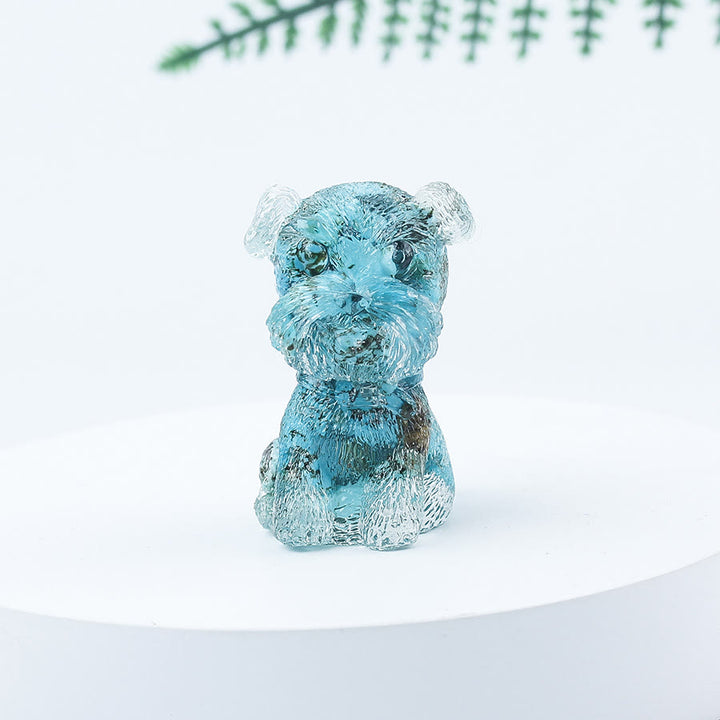 Decoración con piedras preciosas en miniatura de Schnauzer con resina epoxi y grava de cristal de Olivenorma