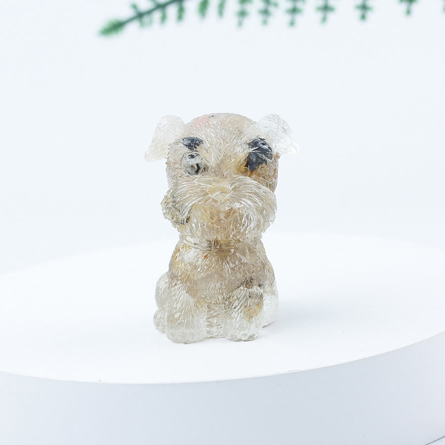 Decoración con piedras preciosas en miniatura de Schnauzer con resina epoxi y grava de cristal de Olivenorma