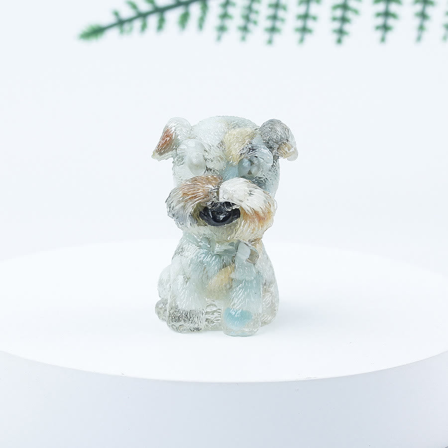 Decoración con piedras preciosas en miniatura de Schnauzer con resina epoxi y grava de cristal de Olivenorma