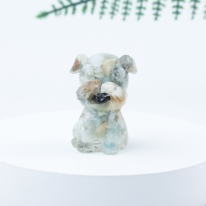 Decoración con piedras preciosas en miniatura de Schnauzer con resina epoxi y grava de cristal de Olivenorma