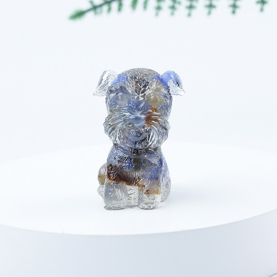 Decoración con piedras preciosas en miniatura de Schnauzer con resina epoxi y grava de cristal de Olivenorma