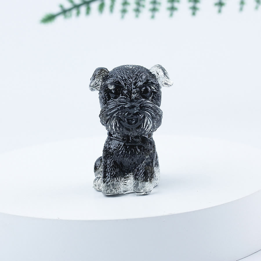 Decoración con piedras preciosas en miniatura de Schnauzer con resina epoxi y grava de cristal de Olivenorma