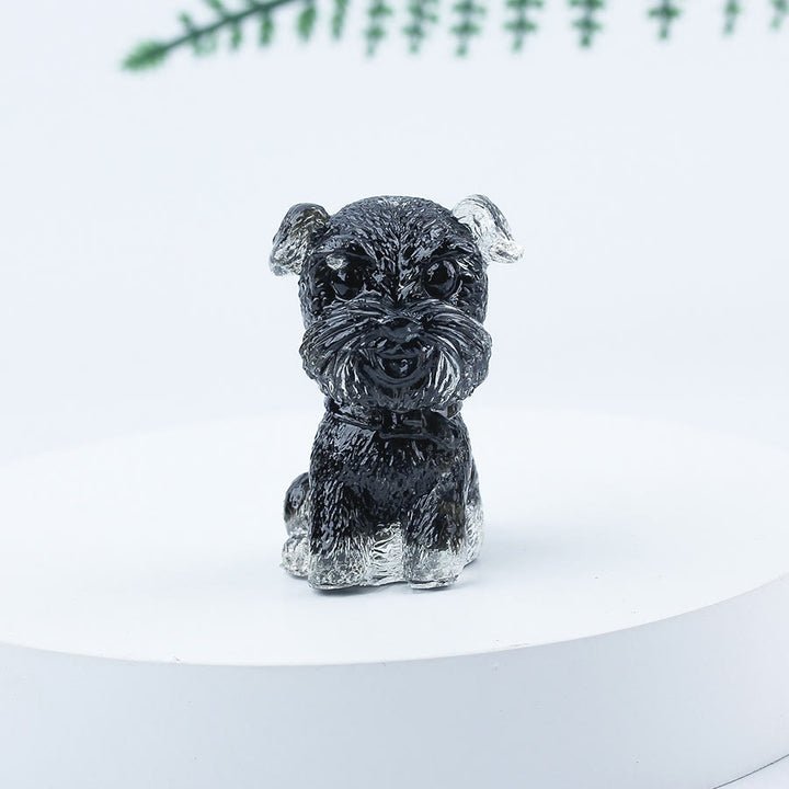 Decoración con piedras preciosas en miniatura de Schnauzer con resina epoxi y grava de cristal de Olivenorma