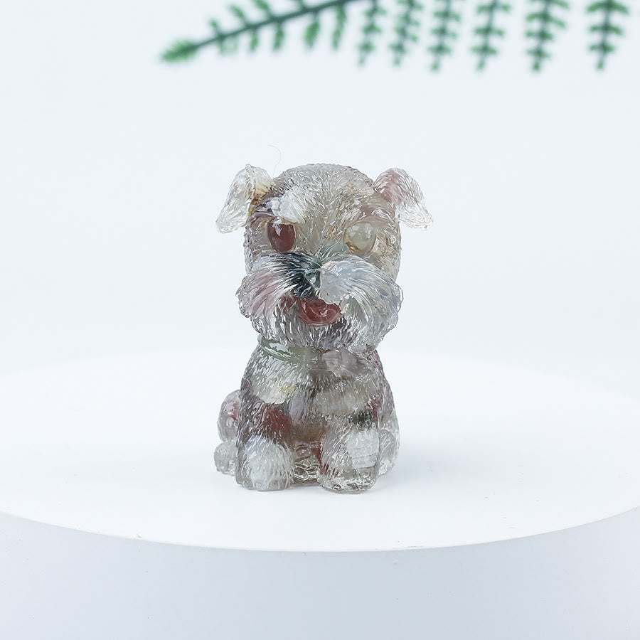 Decoración con piedras preciosas en miniatura de Schnauzer con resina epoxi y grava de cristal de Olivenorma