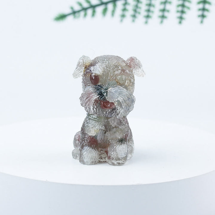 Decoración con piedras preciosas en miniatura de Schnauzer con resina epoxi y grava de cristal de Olivenorma