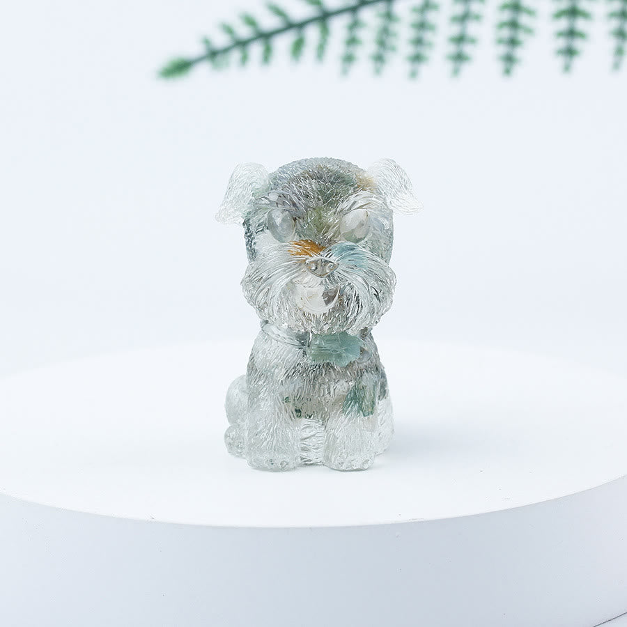 Decoración con piedras preciosas en miniatura de Schnauzer con resina epoxi y grava de cristal de Olivenorma