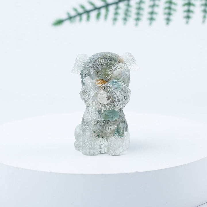 Decoración con piedras preciosas en miniatura de Schnauzer con resina epoxi y grava de cristal de Olivenorma