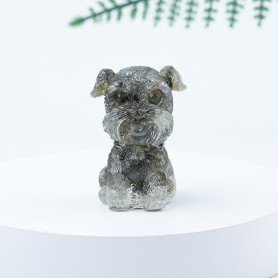 Decoración con piedras preciosas en miniatura de Schnauzer con resina epoxi y grava de cristal de Olivenorma