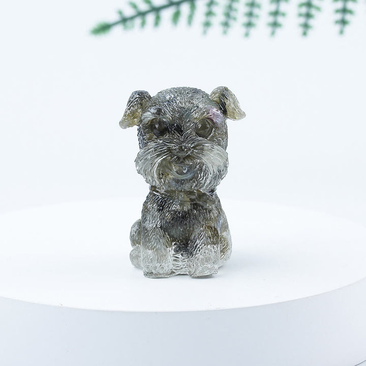 Decoración con piedras preciosas en miniatura de Schnauzer con resina epoxi y grava de cristal de Olivenorma