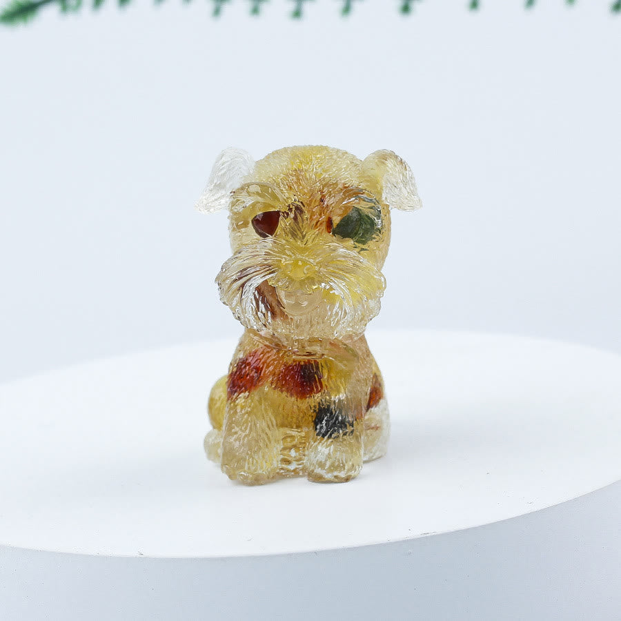 Decoración con piedras preciosas en miniatura de Schnauzer con resina epoxi y grava de cristal de Olivenorma