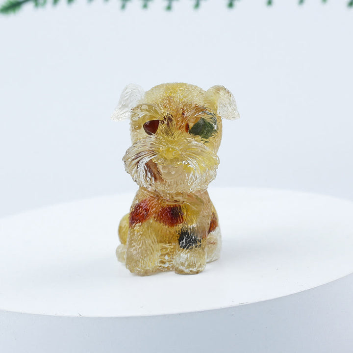 Decoración con piedras preciosas en miniatura de Schnauzer con resina epoxi y grava de cristal de Olivenorma